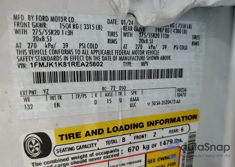 2024 Ford Expedition Max Limited from USA, damaged, VIN 1FMJK1K81REA25802